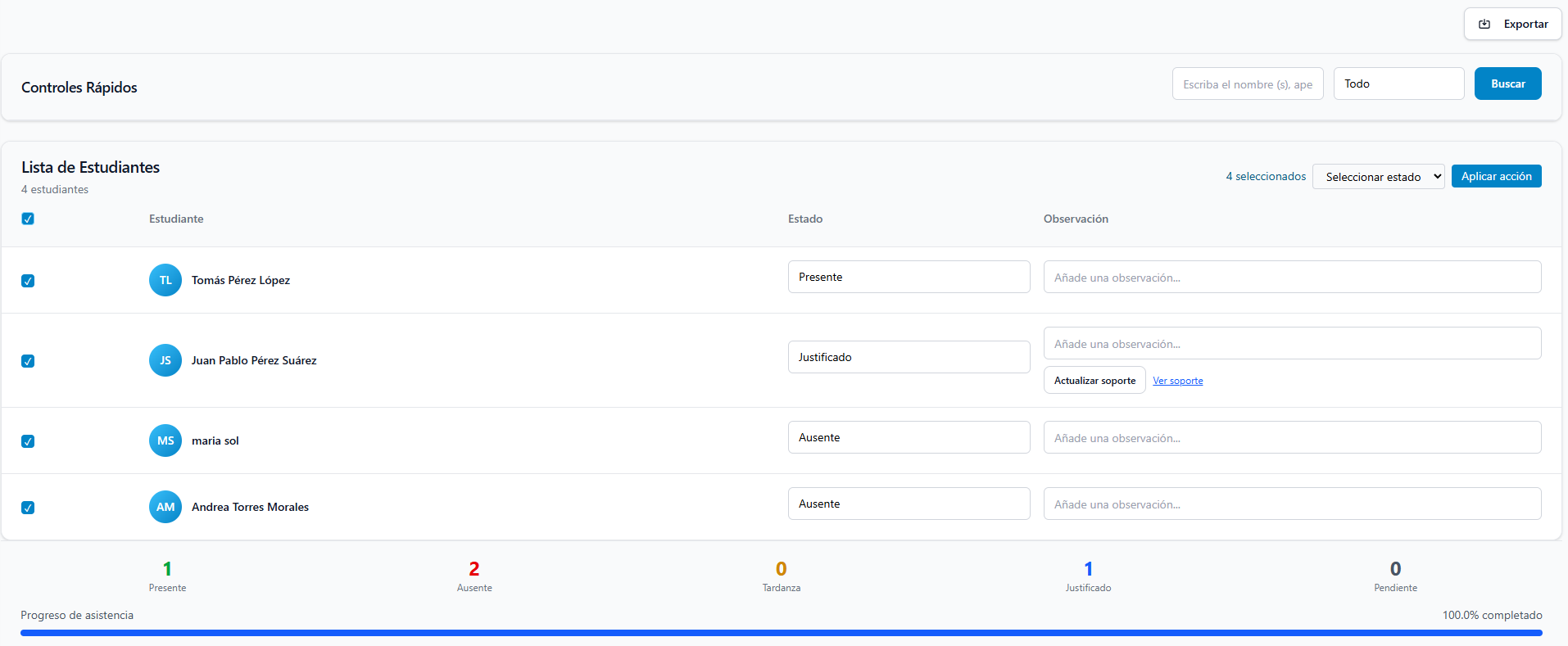 Vista previa de Control de Asistencia