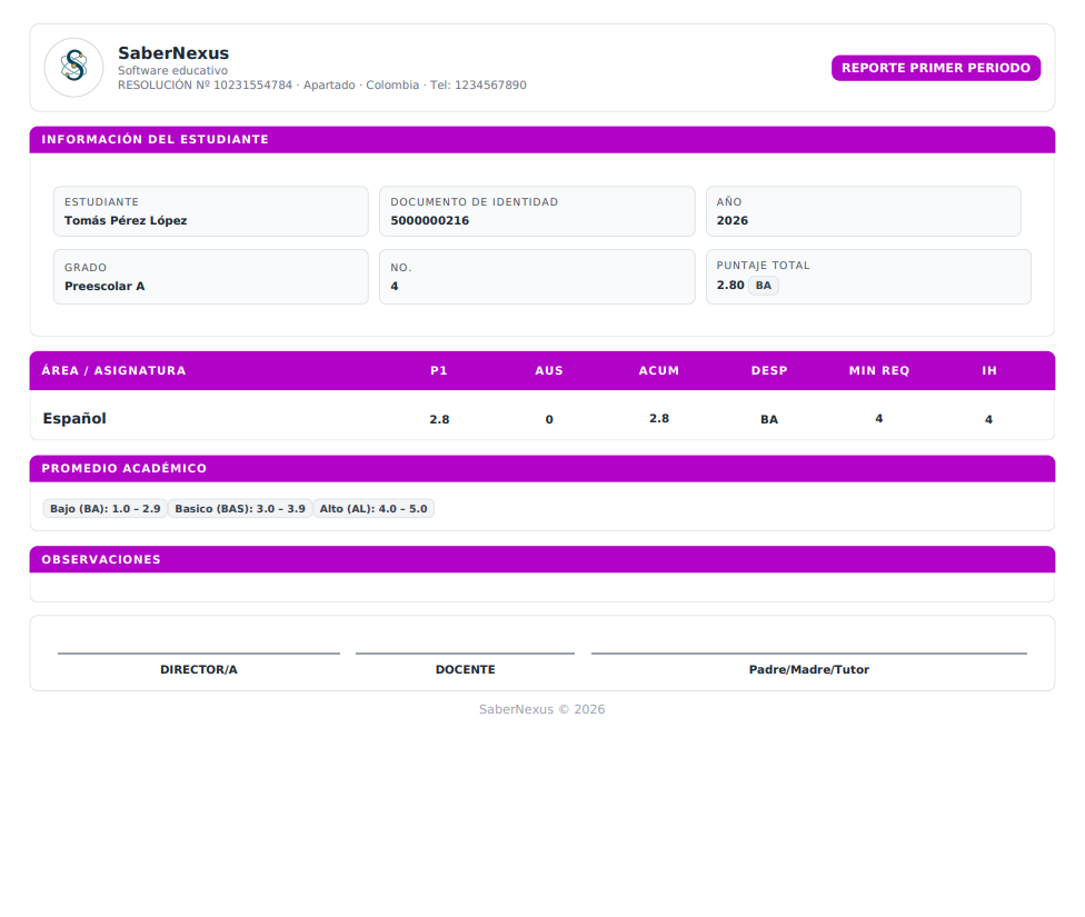 Vista previa de Evaluación y Calificaciones